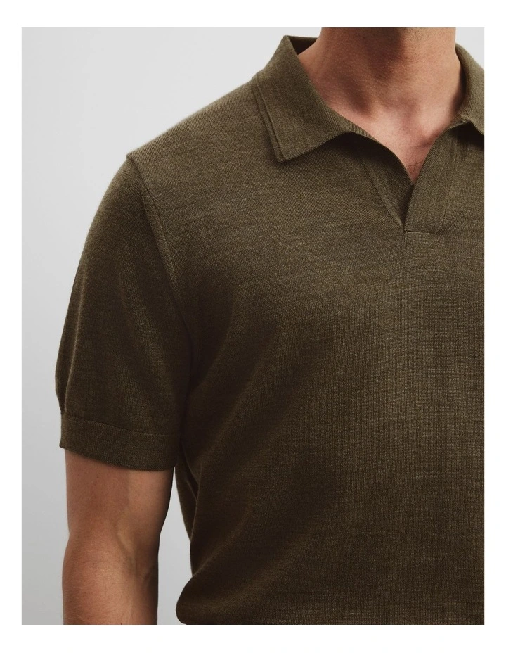 Short Sleeve Australian Merino Trophy Knit Polo in Kelp Melange image 3
