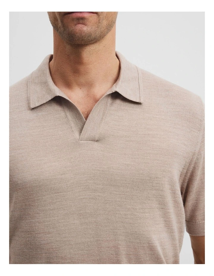 Short Sleeve Australian Merino Trophy Knit Polo in Walnut Melange image 2