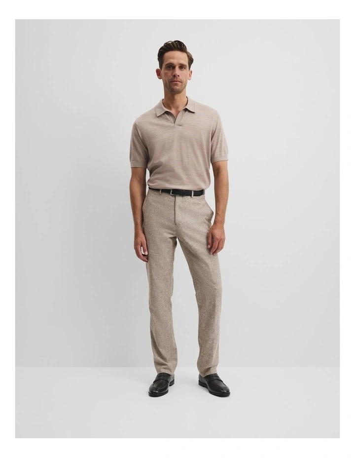 Short Sleeve Australian Merino Trophy Knit Polo in Walnut Melange image 3