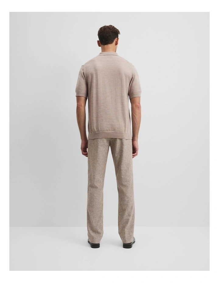 Short Sleeve Australian Merino Trophy Knit Polo in Walnut Melange image 4