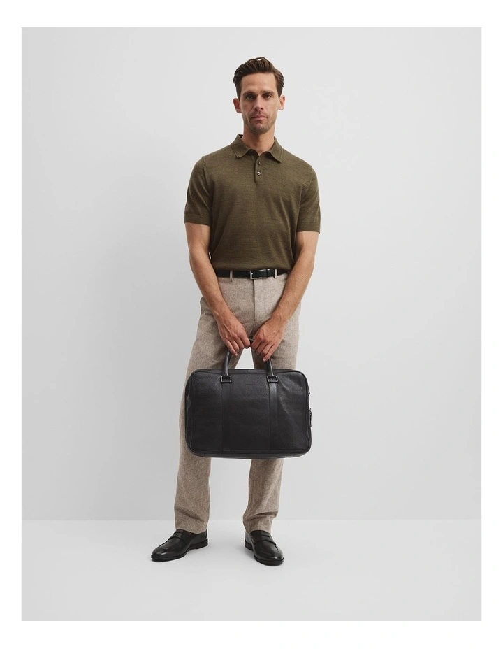 Short Sleeve Australian Merino Button Knit Polo in Kelp Melange image 3