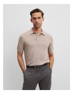 Short Sleeve Australian Merino Button Knit Polo in Walnut Melange