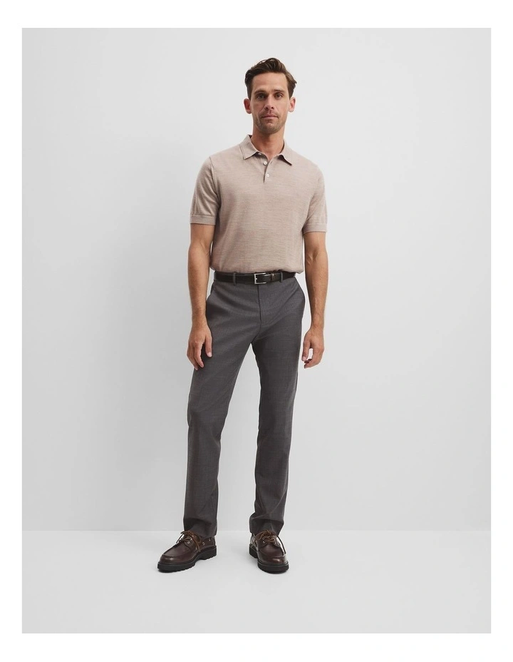 Short Sleeve Australian Merino Button Knit Polo in Walnut Melange image 3