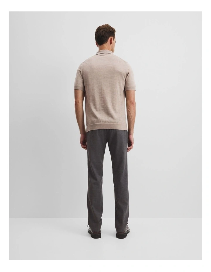 Short Sleeve Australian Merino Button Knit Polo in Walnut Melange image 4