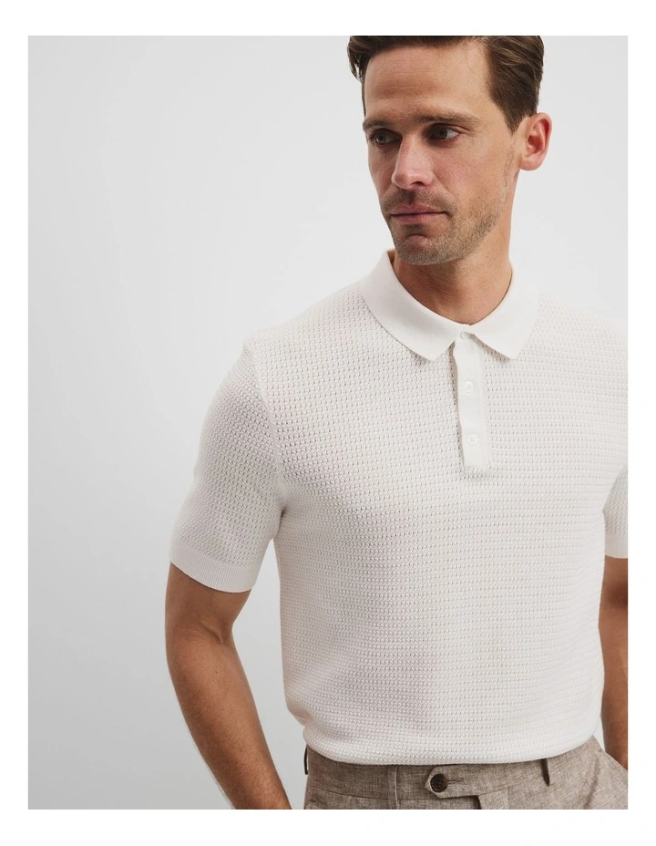 Australian Cotton Silk Blend Textured Knit Polo in Flint image 2
