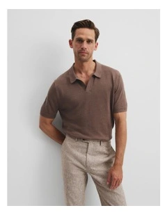 Linen Cotton Knit Trophy Polo in Cocoa