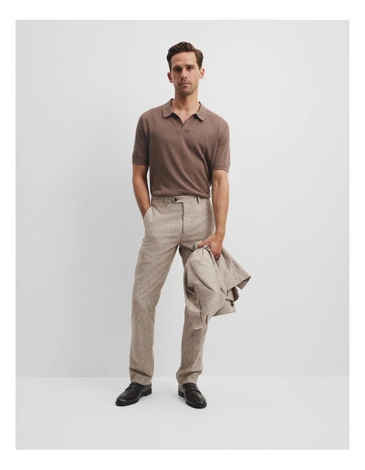 Linen Cotton Knit Trophy Polo in Cocoa image 3