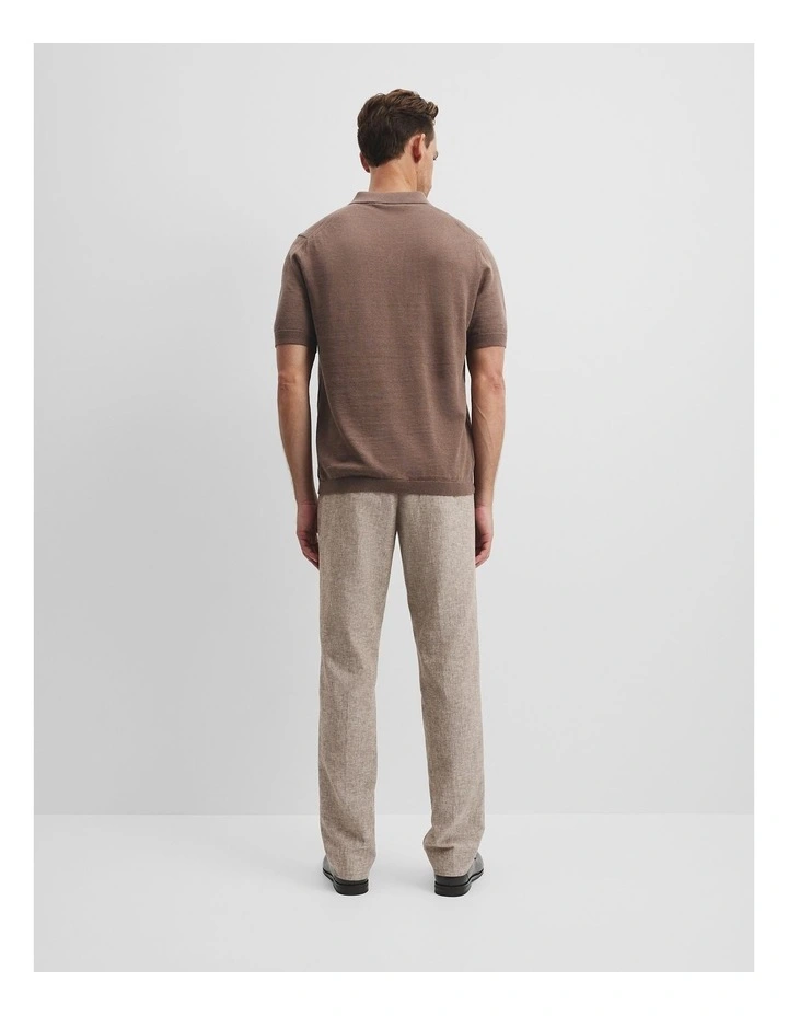 Linen Cotton Knit Trophy Polo in Cocoa image 4