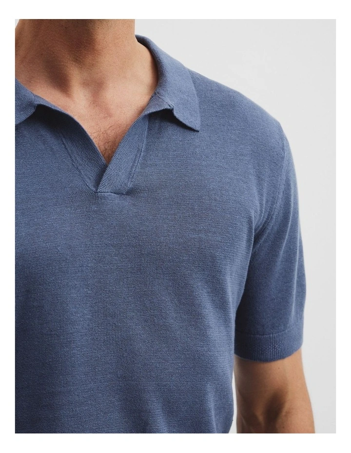 Linen Cotton Knit Trophy Polo in Storm Blue image 2