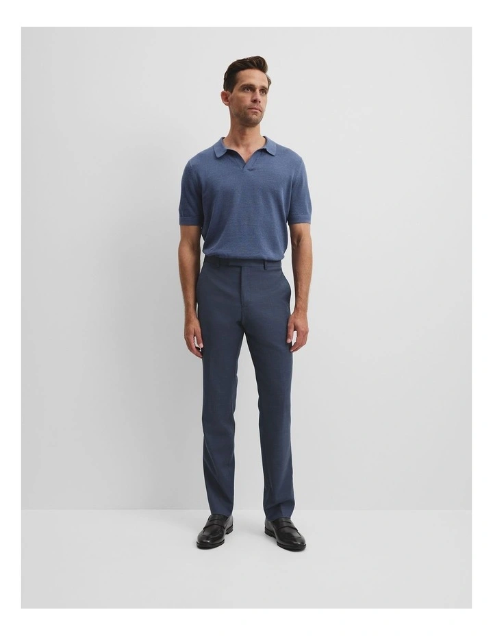 Linen Cotton Knit Trophy Polo in Storm Blue image 3
