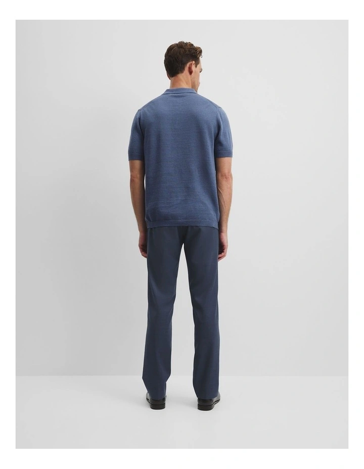 Linen Cotton Knit Trophy Polo in Storm Blue image 4