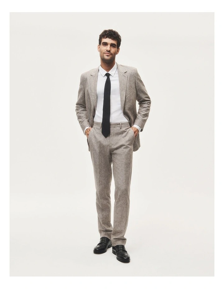 Regular Fit Linen Cotton Tailored Pant in Beige image 2