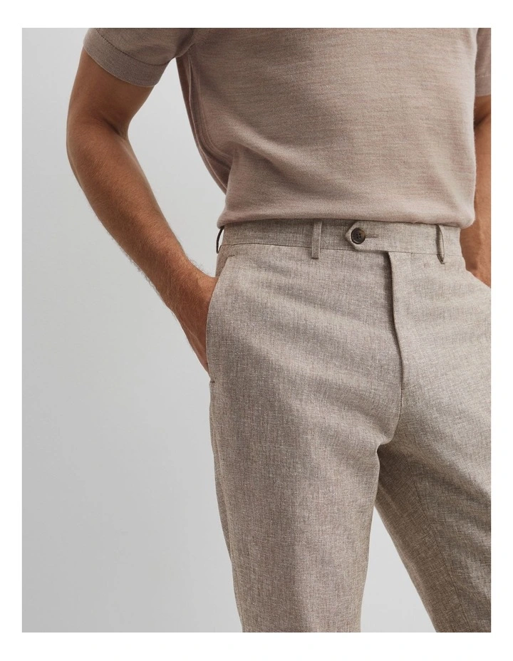 Regular Fit Linen Cotton Tailored Pant in Beige image 4
