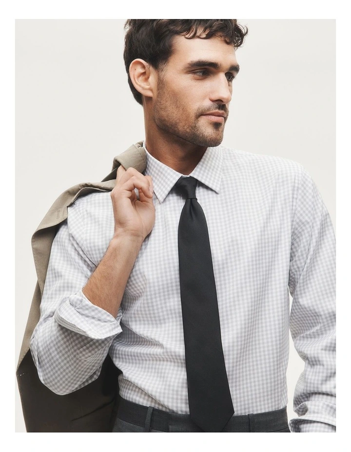 Regular Fit Gingham Travel Shirt in Grey image 2