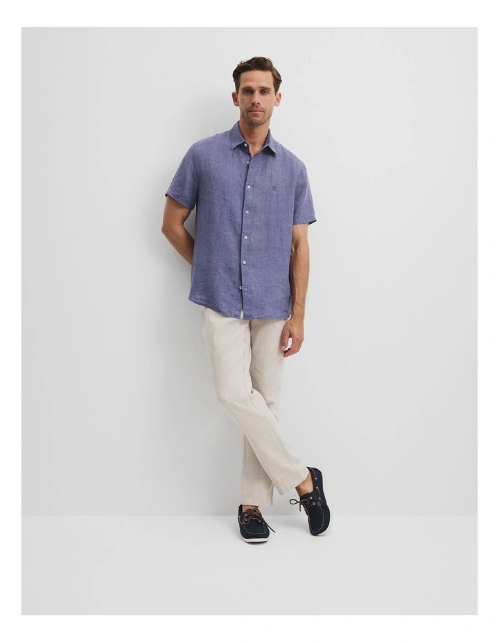 Regular Fit Organically Grown Delave Linen Short Sleeve Shirt in Storm Blue image 1