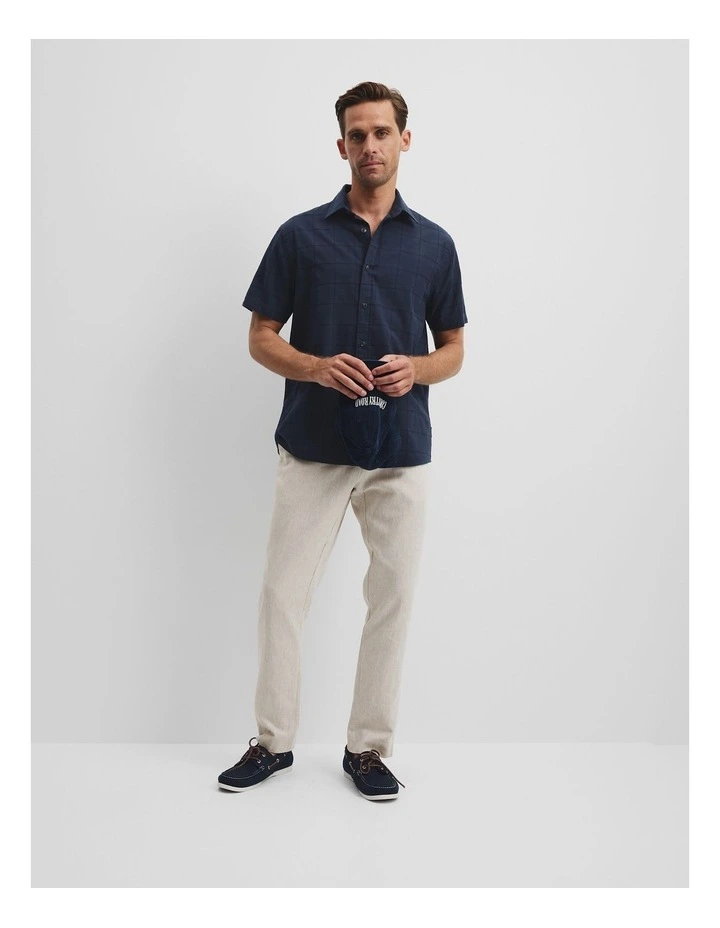 Short Sleeve Regular Fit Cotton Woven Check Shirt in Navy image 2
