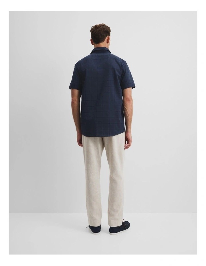 Short Sleeve Regular Fit Cotton Woven Check Shirt in Navy image 4