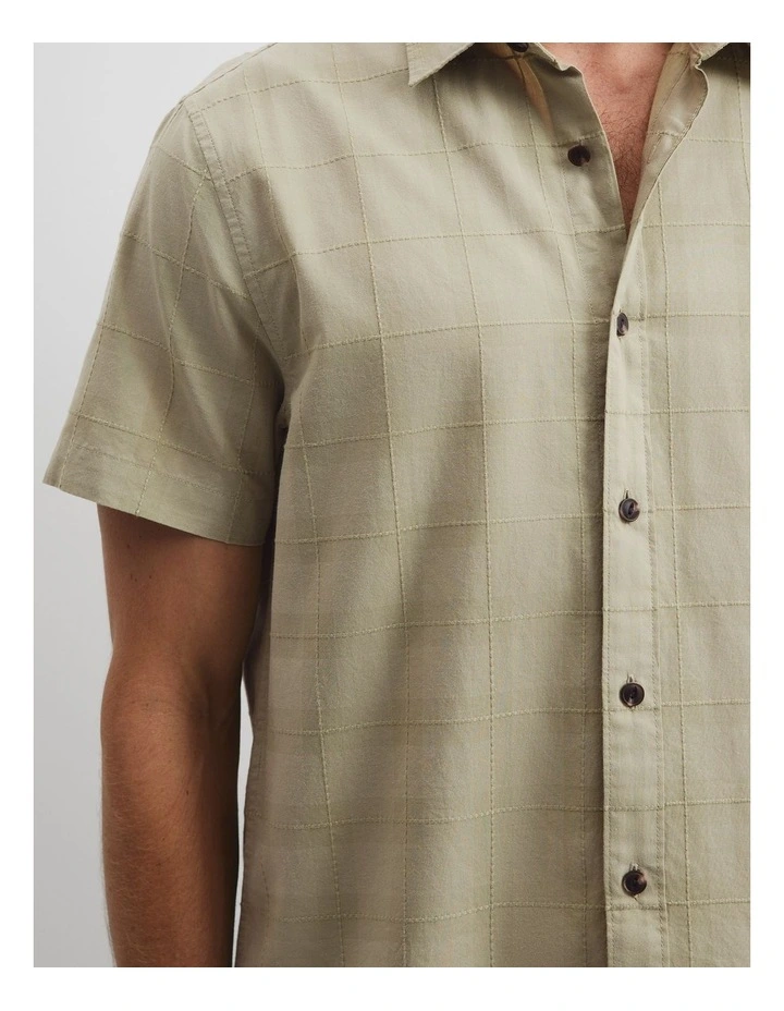 Short Sleeve Regular Fit Cotton Woven Check Shirt in Soft Grass image 2