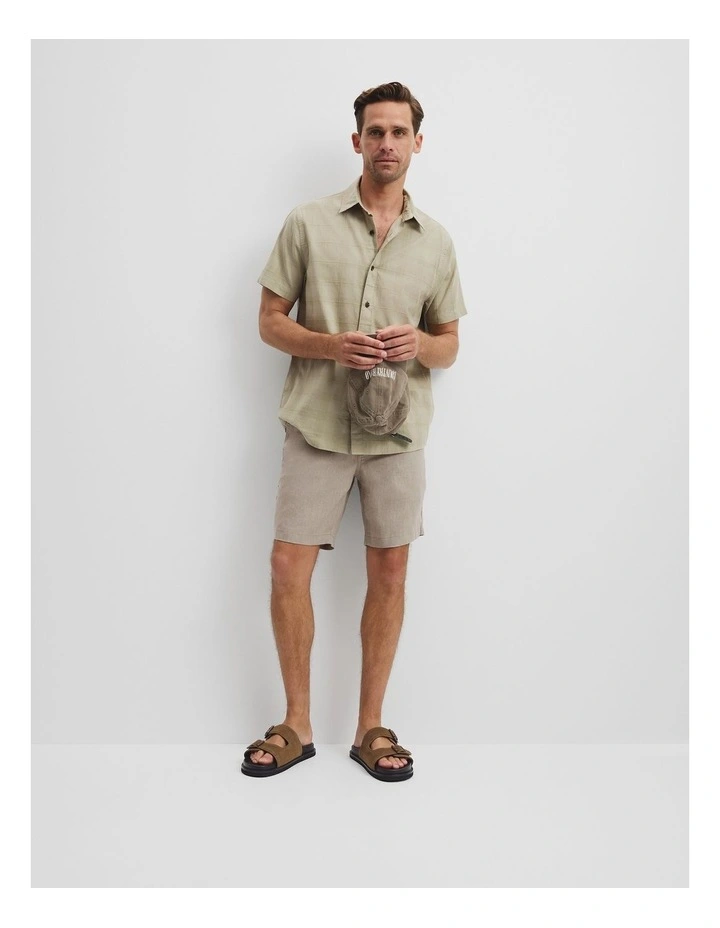 Short Sleeve Regular Fit Cotton Woven Check Shirt in Soft Grass image 3