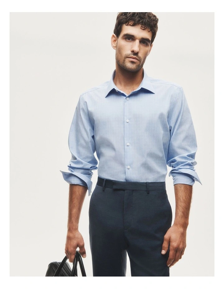 Regular Fit Grid Check Travel Shirt in Blue image 2