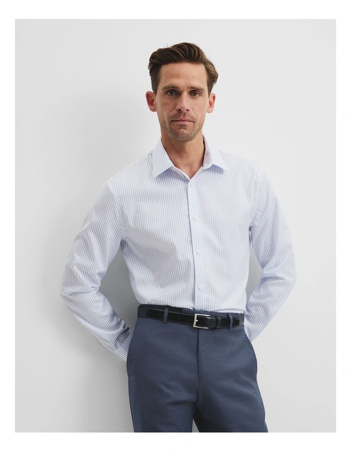 Slim Fit Stripe Travel Shirt in White image 3