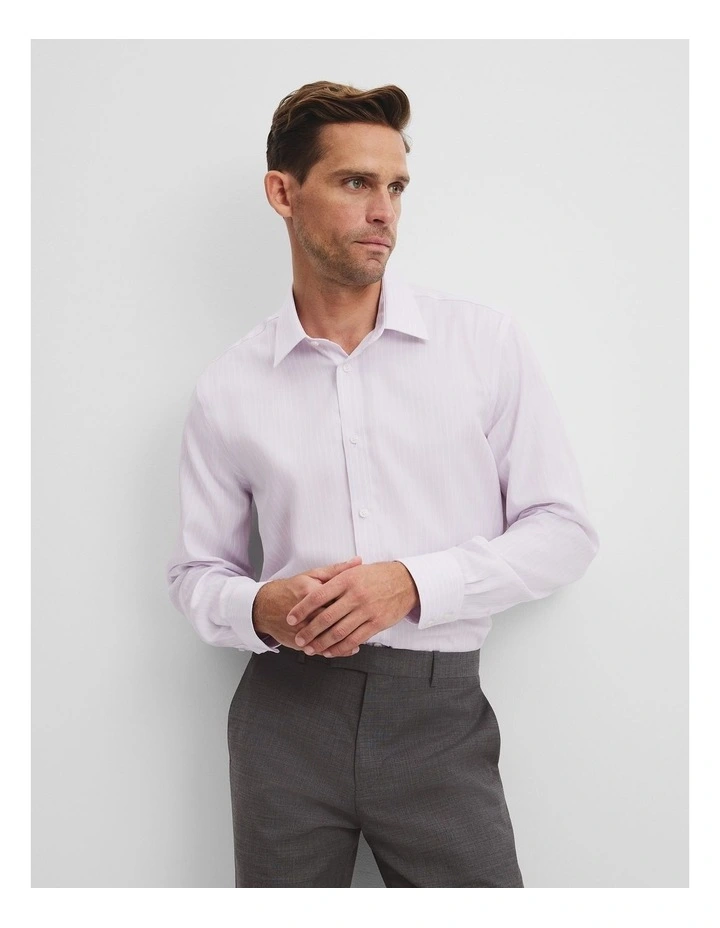 Regular Fit Pinstripe Travel Shirt in Soft Lilac image 1
