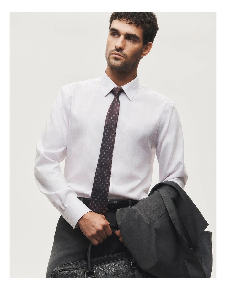 Regular Fit Pinstripe Travel Shirt in Soft Lilac image 2