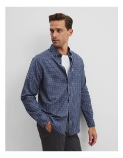 Long Sleeve Regular Fit Cotton Check Shirt With Pocket in Navy Multi