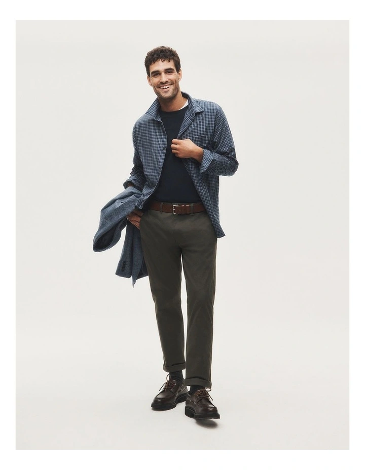 Long Sleeve Regular Fit Cotton Check Shirt With Pocket in Navy Multi image 2