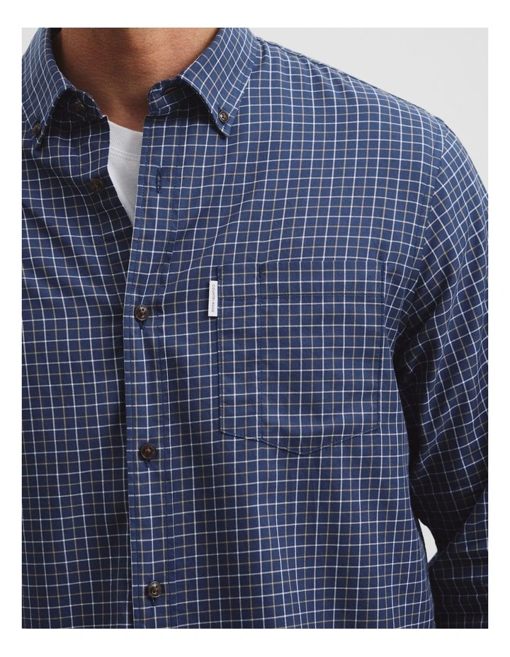 Long Sleeve Regular Fit Cotton Check Shirt With Pocket in Navy Multi image 3