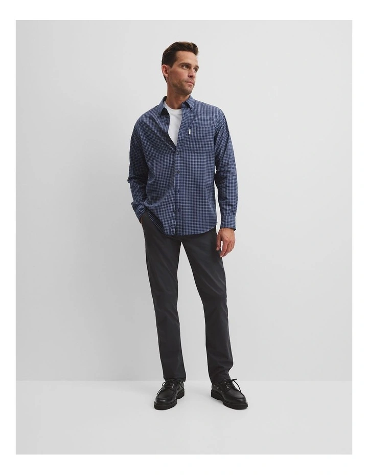 Long Sleeve Regular Fit Cotton Check Shirt With Pocket in Navy Multi image 4