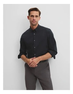 Long Sleeve Slim Fit Cotton Stretch Shirt in Black