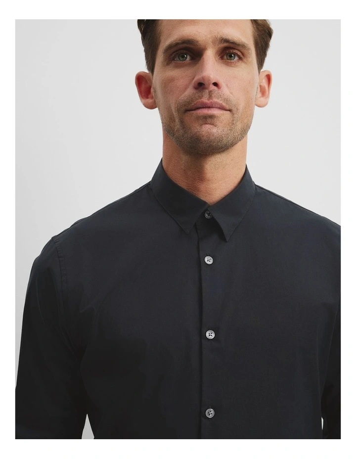 Long Sleeve Slim Fit Cotton Stretch Shirt in Black image 2