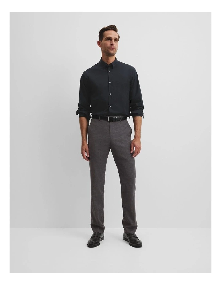 Long Sleeve Slim Fit Cotton Stretch Shirt in Black image 3