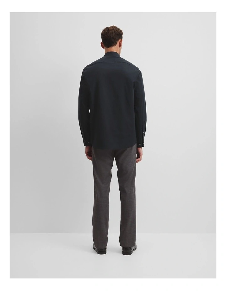 Long Sleeve Slim Fit Cotton Stretch Shirt in Black image 4