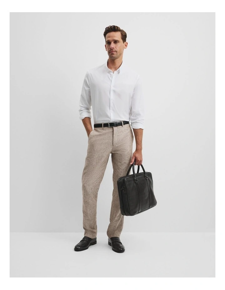 Long Sleeve Slim Fit Cotton Stretch Shirt in White image 2