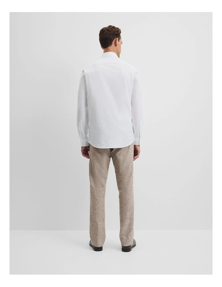 Long Sleeve Slim Fit Cotton Stretch Shirt in White image 4