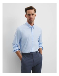 Long Sleeve Slim Fit Cotton Stretch Shirt in Pale Blue