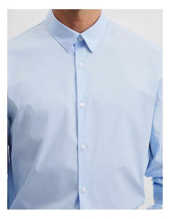 Long Sleeve Slim Fit Cotton Stretch Shirt in Pale Blue image 3