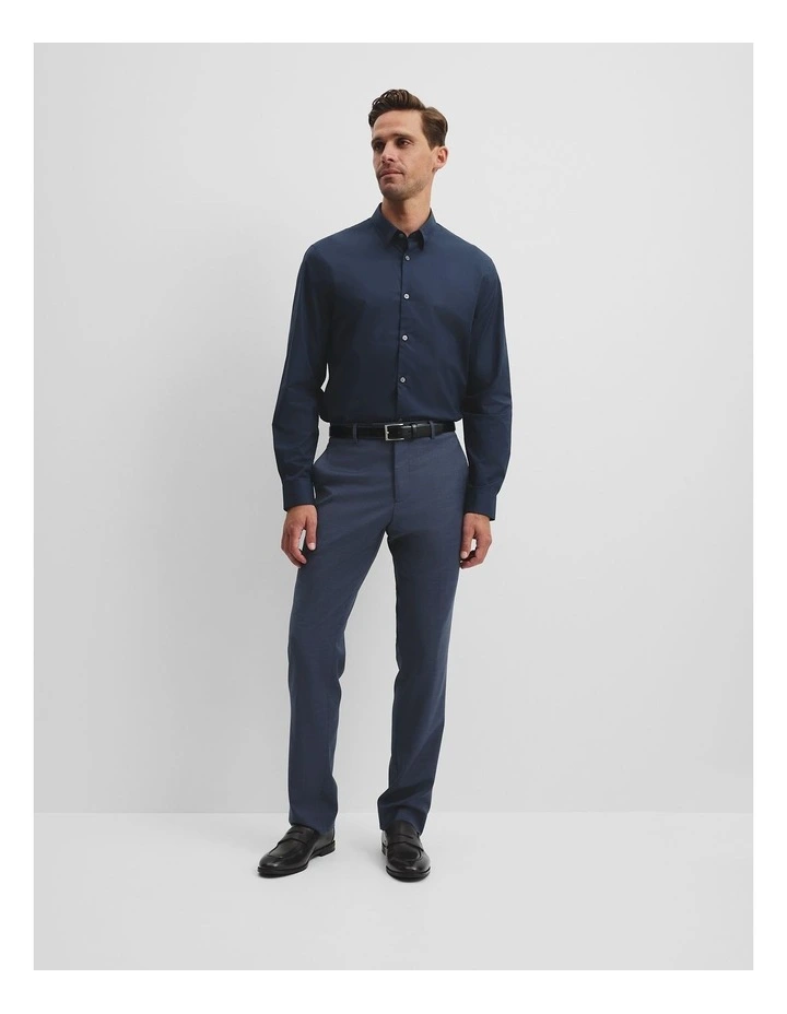 Long Sleeve Slim Fit Cotton Stretch Shirt in Navy image 2