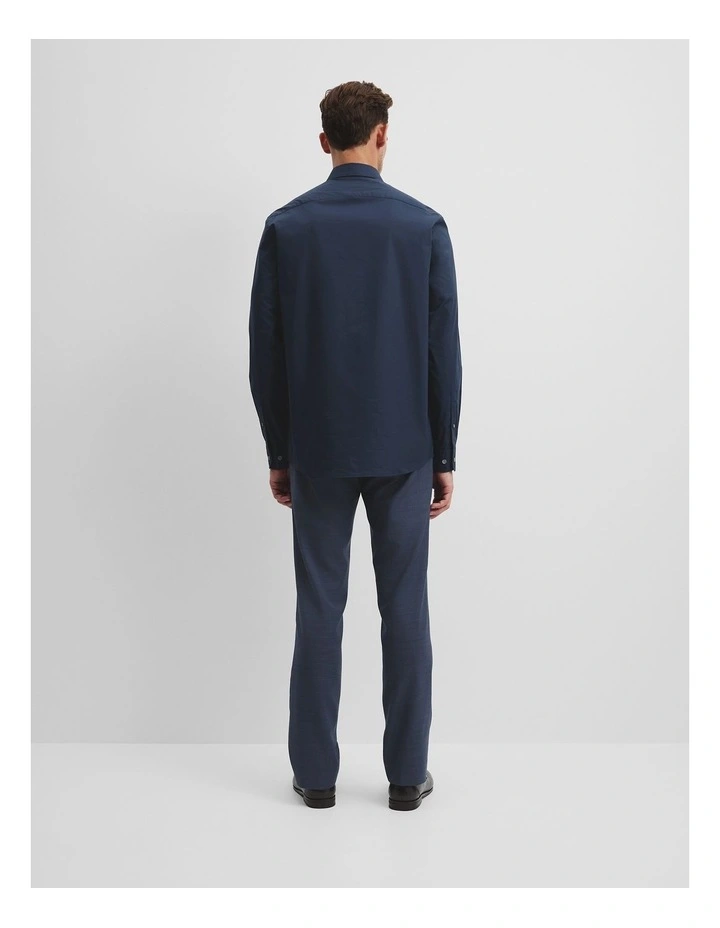 Long Sleeve Slim Fit Cotton Stretch Shirt in Navy image 4