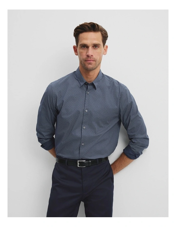 Long Sleeve Slim Fit Cotton Stretch Print Shirt in Blue Multi image 1