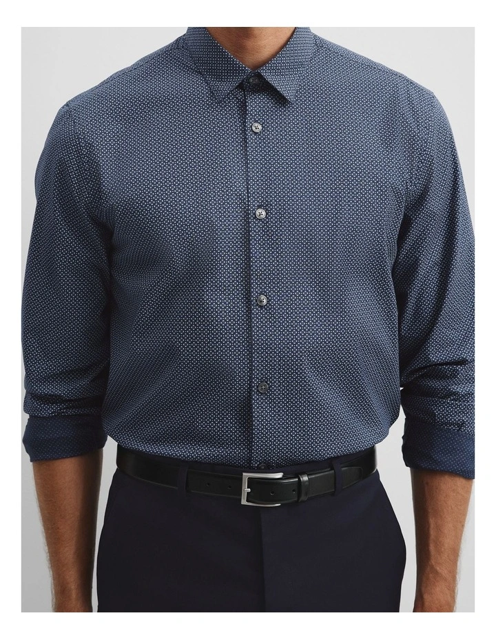 Long Sleeve Slim Fit Cotton Stretch Print Shirt in Blue Multi image 2