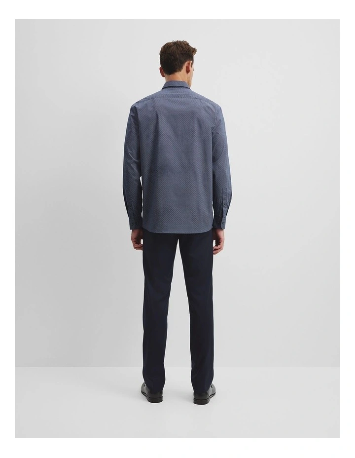 Long Sleeve Slim Fit Cotton Stretch Print Shirt in Blue Multi image 4