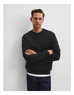 Australian Cotton Embossed Logo Crew Neck in Black