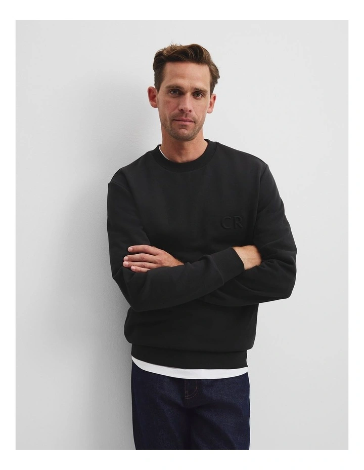 Australian Cotton Embossed Logo Crew Neck in Black image 1