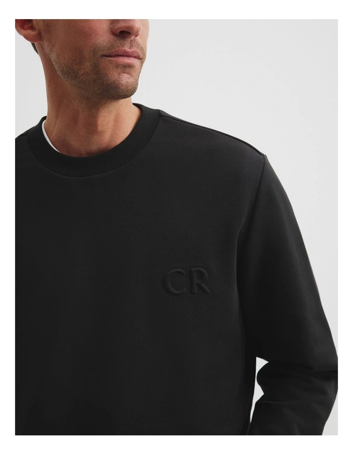 Australian Cotton Embossed Logo Crew Neck in Black image 2
