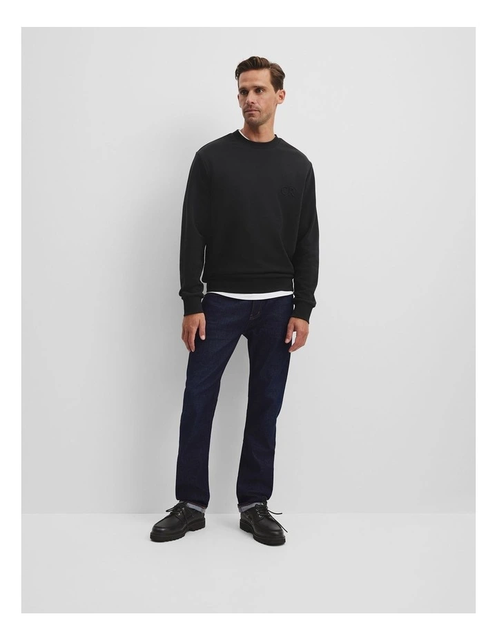 Australian Cotton Embossed Logo Crew Neck in Black image 3
