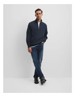 Australian Cotton Modern Logo Half Zip Sweat in Navy