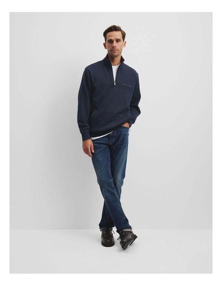 Australian Cotton Modern Logo Half Zip Sweat in Navy image 1